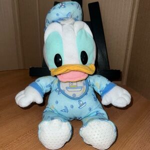 1993 Mattel Disney BABY DONALD DUCK 12" Plush Blue Pajamas Bib Vintage